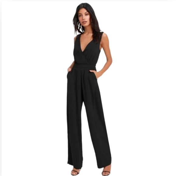 Lulus Pants - Lulus Kiska Black Lace Wide-Leg Jumpsuit Size S